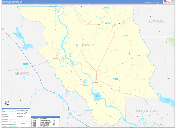 Red River Parish (County), LA Zip Code Wall Map